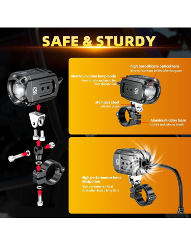 Kit de Luz LED Auxiliar Kewig 60W para Motocicleta Negro