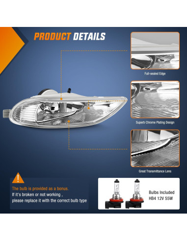 Luces Antiniebla Nilight 9006 12V 55W para Toyota Camry/Corolla