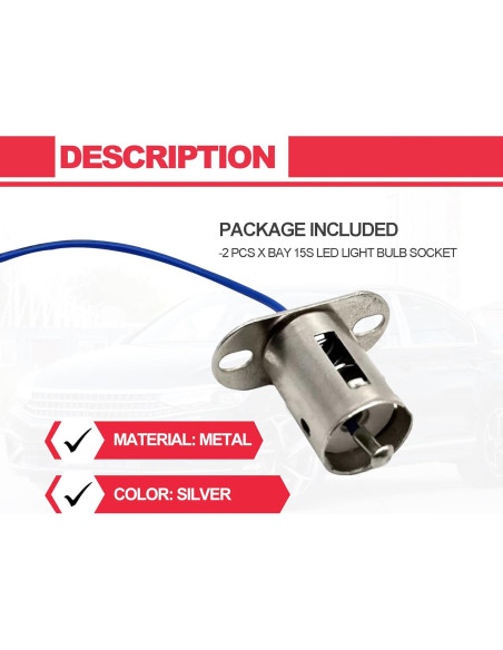 Socket de Bombilla BA15s KEVWR Plateado 2 Piezas para Auto