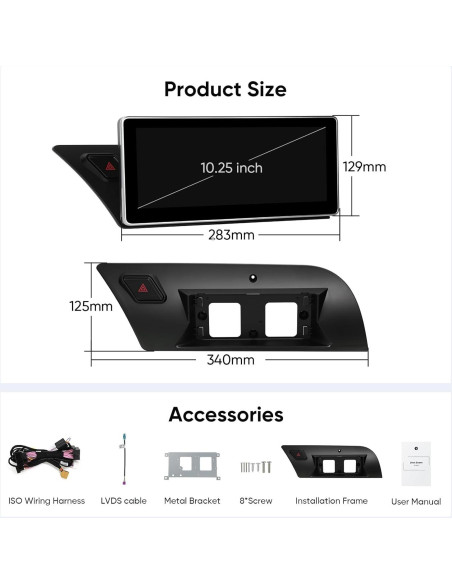 Pantalla Táctil 10.25" AINAVI para Audi A4 A5 S4 S5 2009-2016