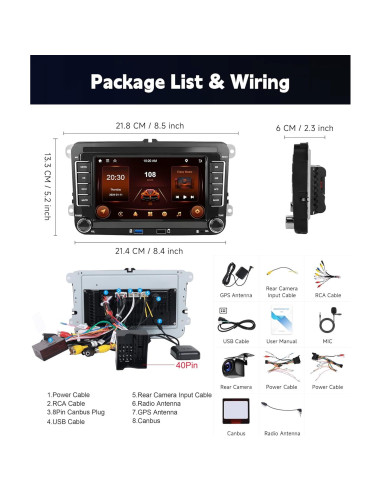 Estéreo de Coche Android 7" 2+64G para VW Jetta Golf Passat