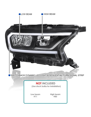 Faros LED Spec-D Tuning Negro para Ford Ranger 2019-2023