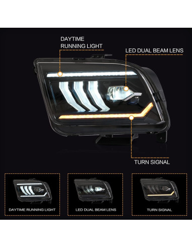 Faros Proyector VLAND LED para Ford Mustang 2005-2009