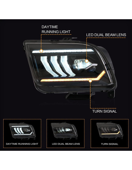 Faros Proyector VLAND LED para Ford Mustang 2005-2009