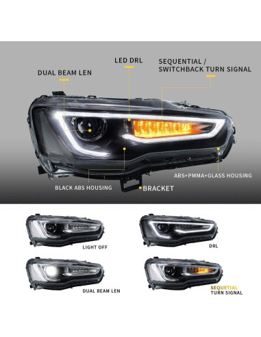 Faros Proyector LED YUANZHENG para Mitsubishi Lancer EVO X 2008-2017