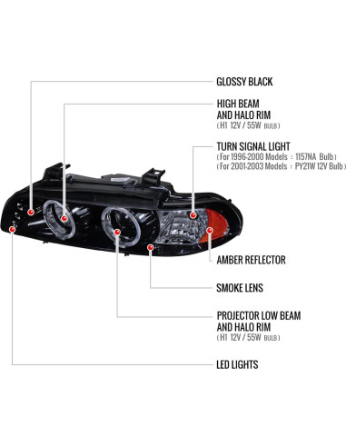 Faros Proyector Halo Duales Instyleparts para BMW E39 1996-2003