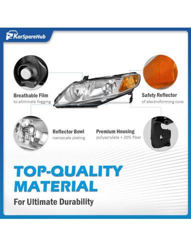Faros Reemplazo KarSpareHub para Honda Civic 2006-2011 Cromo