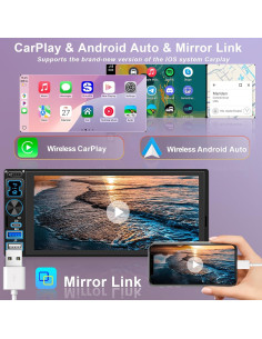 Estéreo de Coche Oeretzrac 1 DIN con Apple CarPlay y Android Auto 2