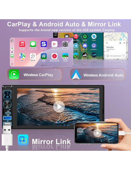 Estéreo de Coche Oeretzrac 1 DIN con Apple CarPlay y Android Auto