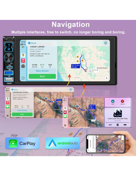 Estéreo de Coche Oeretzrac 1 DIN con Apple CarPlay y Android Auto