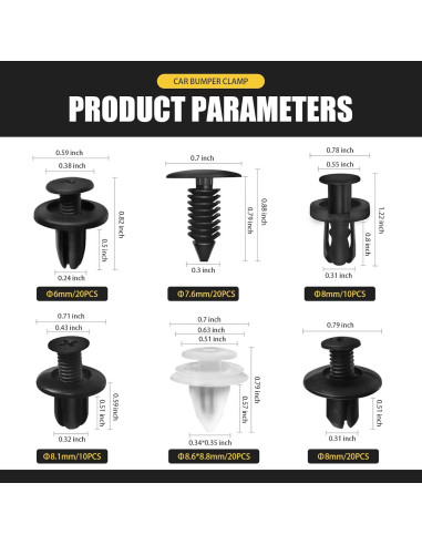 Kit 100 Sujetadores de Parachoques Nylon Bookeel 6.3-10mm