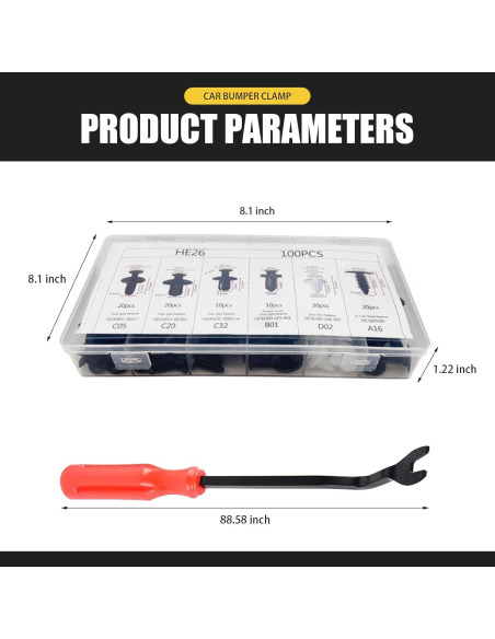 Kit 100 Sujetadores de Parachoques Nylon Bookeel 6.3-10mm