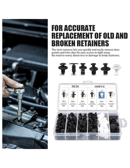 Kit 100 Sujetadores de Parachoques Nylon Bookeel 6.3-10mm