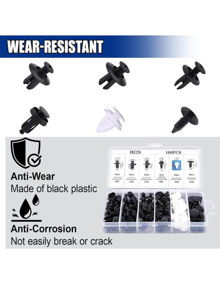 100 Clips de Retención para Parachoques GAOLAOSY con Herramienta