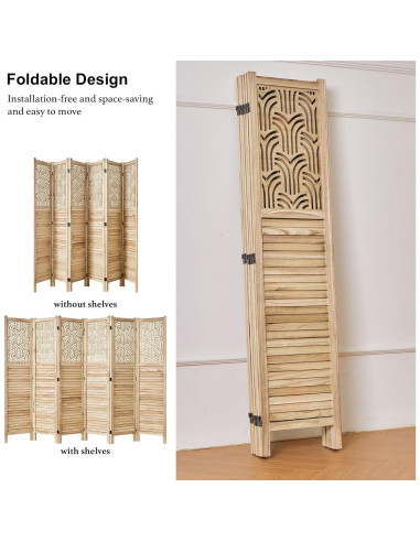 Divisor de habitación 6 paneles Svimi madera tallada Natural