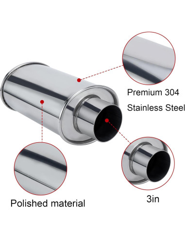 Silenciador Resonador ELSHINE 3'' Acero Inoxidable 304