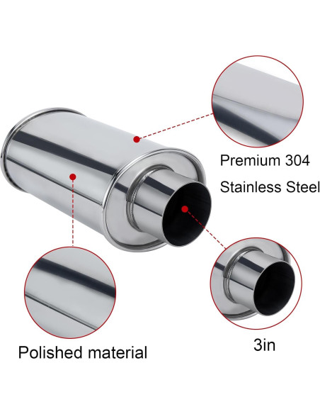 Silenciador Resonador ELSHINE 3'' Acero Inoxidable 304