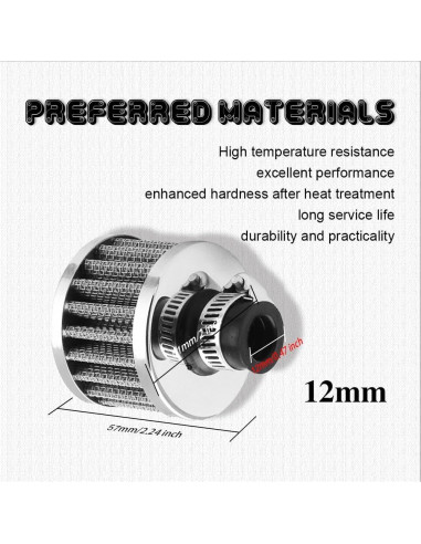 Filtro de Aire 12mm HAOBO para Motores Pequeños - Cromo