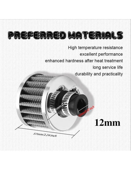 Filtro de Aire 12mm HAOBO para Motores Pequeños - Cromo