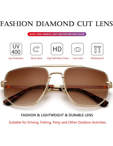 Gafas de sol cuadradas AIEYEZO UV400 estilo piloto militar