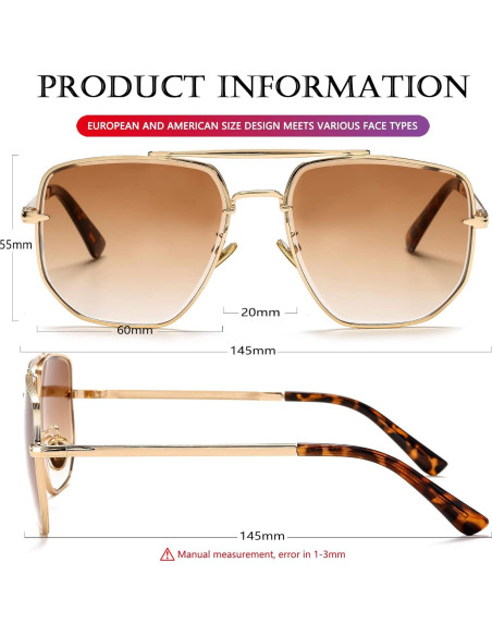 Gafas de sol cuadradas AIEYEZO UV400 estilo piloto militar