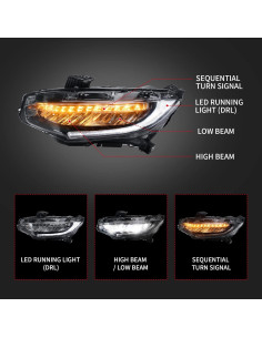 Faros LED VLAND para Honda Civic 2016-2021, Secuencial 2