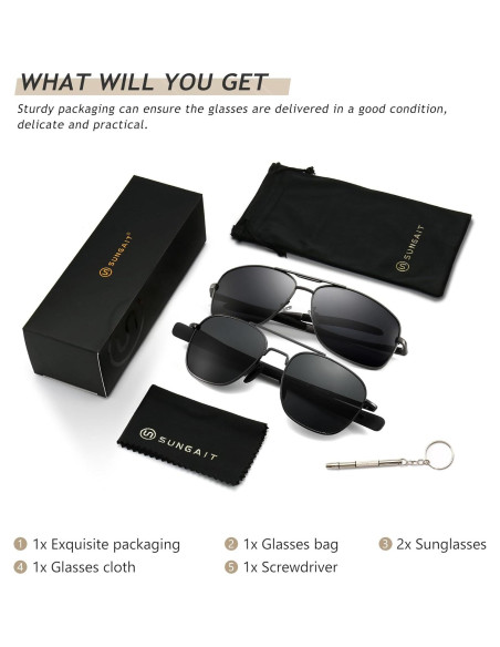 Gafas de sol piloto polarizadas SUNGAIT UV400 - 2 pares