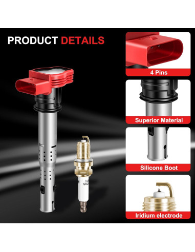Bobinas de Encendido y Bujías de Iridio GPMMWPG UF529 para Audi y VW