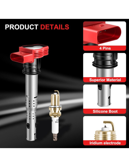 Bobinas de Encendido y Bujías de Iridio GPMMWPG UF529 para Audi y VW