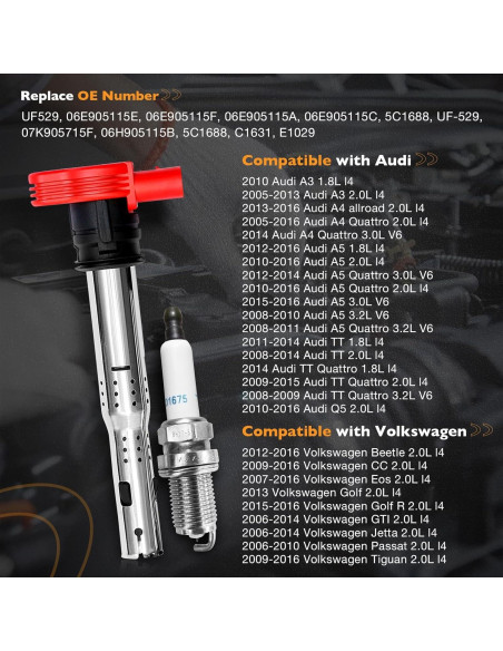 Juego de Bobinas de Encendido y Bujías HQPASFY 4 Pcs 2.0L