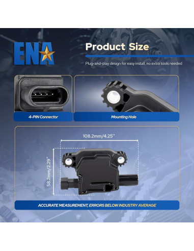 ENA Juego de 8 Bobinas de Encendido Cuadradas para Chevrolet y GMC