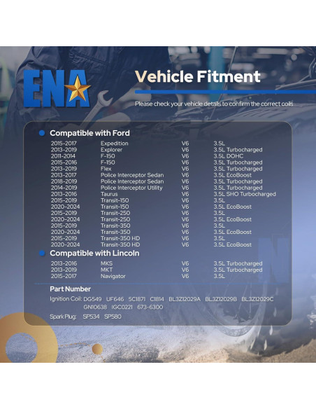 Juego de 6 Bobinas de Encendido y Bujías Iridio ENA 3.5L Ford