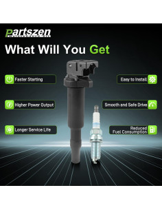 Juego de 4 Bobinas de Encendido y Bujía Iridio Partszen 2