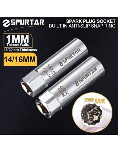 Juego de Llaves de Bujía Spurtar 14mm y 16mm Pared Delgada