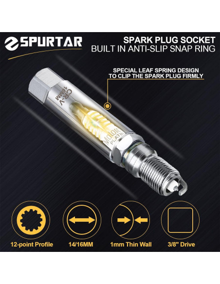 Juego de Llaves de Bujía Spurtar 14mm y 16mm Pared Delgada