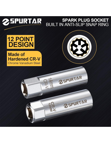 Juego de Llaves de Bujía Spurtar 14mm y 16mm Pared Delgada
