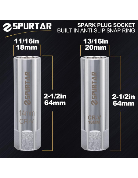 Juego de Llaves de Bujía Spurtar 14mm y 16mm Pared Delgada