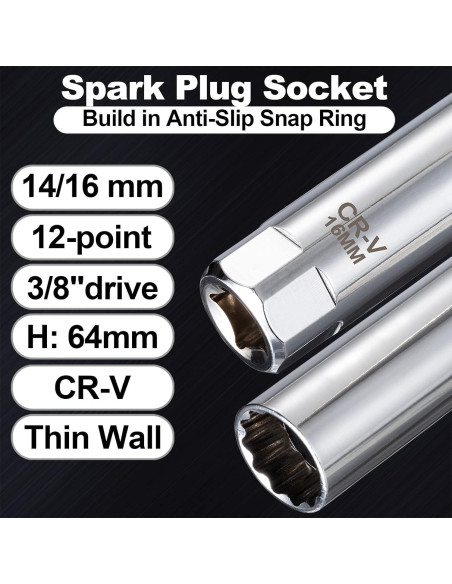 Juego de Llaves de Bujía Spurtar 14mm y 16mm Pared Delgada