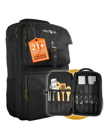 Mochila de Chef Chef Sac CS-1034-BLK Resistente al Agua 21+ Bolsillos