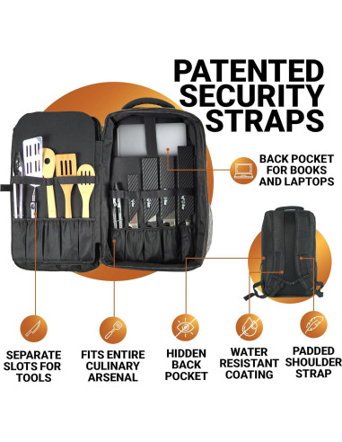 Mochila de Chef Chef Sac CS-1034-BLK Resistente al Agua 21+ Bolsillos