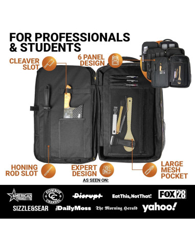 Mochila de Chef Chef Sac CS-1034-BLK Resistente al Agua 21+ Bolsillos