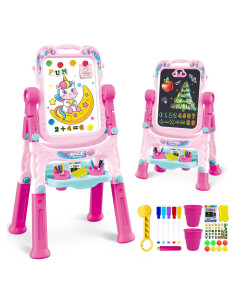 Caballete de Arte Ajustable Rosa para Niños 3-5 Años - Doble Cara