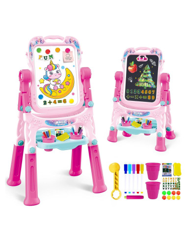 Caballete de Arte Ajustable Rosa para Niños 3-5 Años - Doble Cara