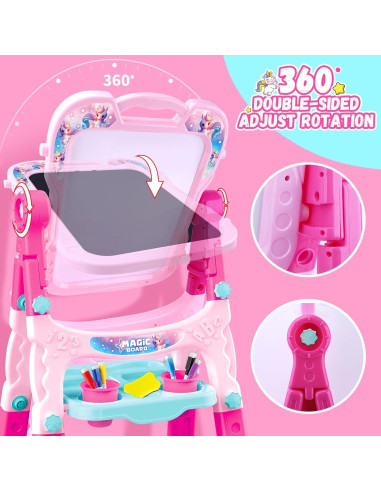 Caballete de Arte Ajustable Rosa para Niños 3-5 Años - Doble Cara