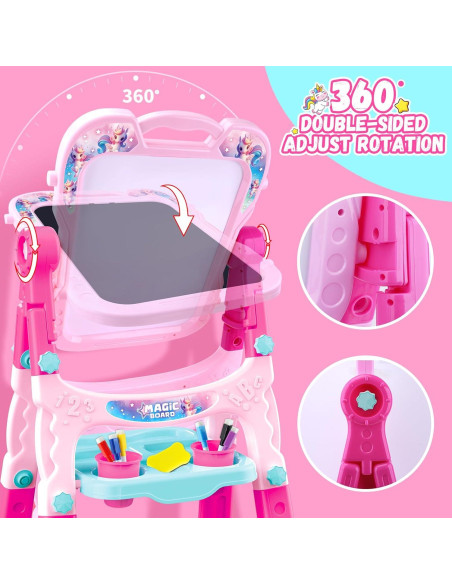 Caballete de Arte Ajustable Rosa para Niños 3-5 Años - Doble Cara