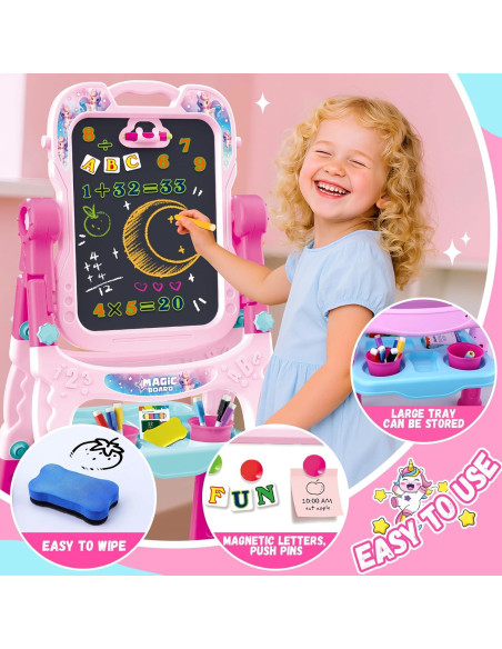 Caballete de Arte Ajustable Rosa para Niños 3-5 Años - Doble Cara