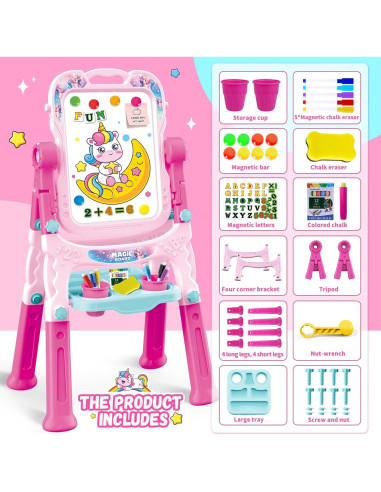 Caballete de Arte Ajustable Rosa para Niños 3-5 Años - Doble Cara