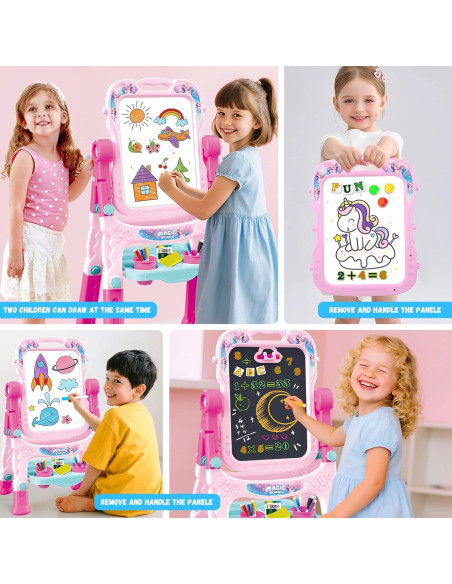 Caballete de Arte Ajustable Rosa para Niños 3-5 Años - Doble Cara