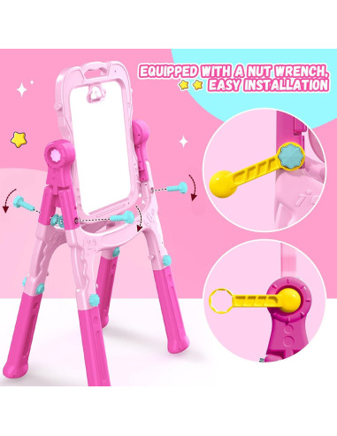 Caballete de Arte Ajustable Rosa para Niños 3-5 Años - Doble Cara