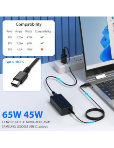 Cargador USB-C 65W QIOUZW para HP, Lenovo, Dell, Acer 2
